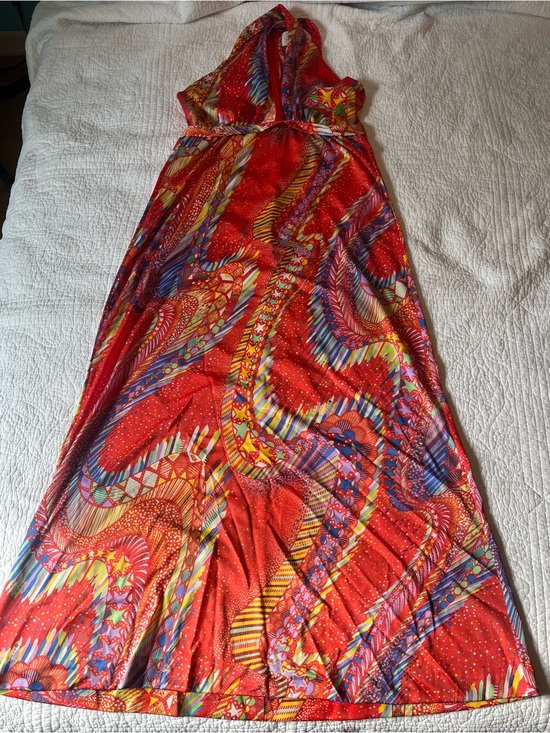 Vintage Other - Vintage Red Halter Maxi loungewear with Multicolor Abstract Print size small